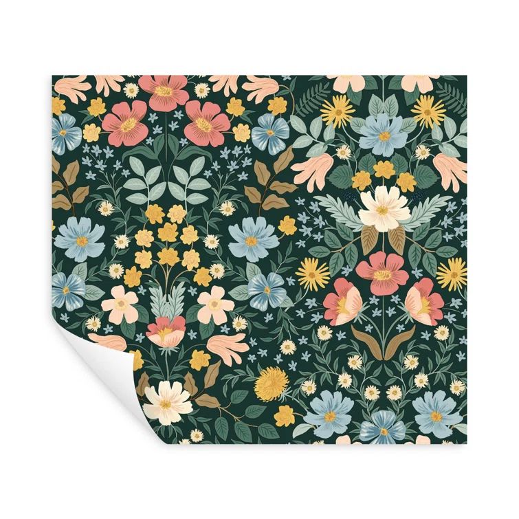 Emerald Green Floral Peel and Stick Wallpaper Roll