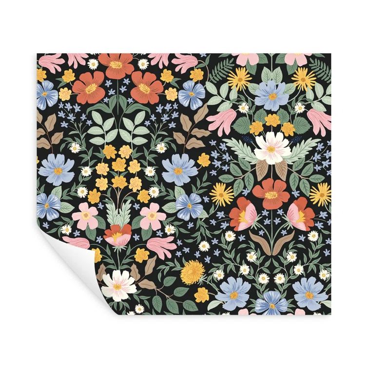 Black Floral Peel and Stick Wallpaper Roll, 27" x 20'