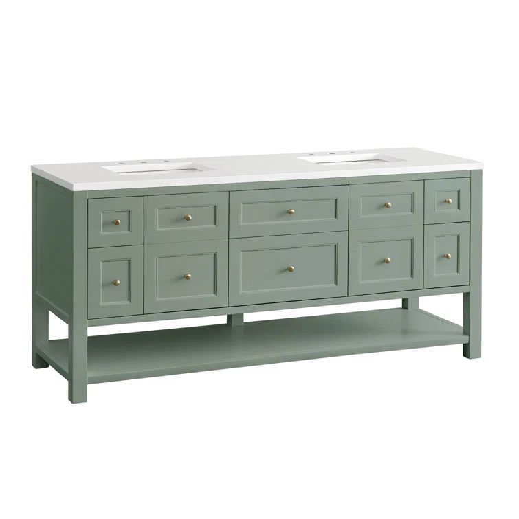 Breckenridge 72'' Smokey Celadon Double Vanity with Brass Knobs