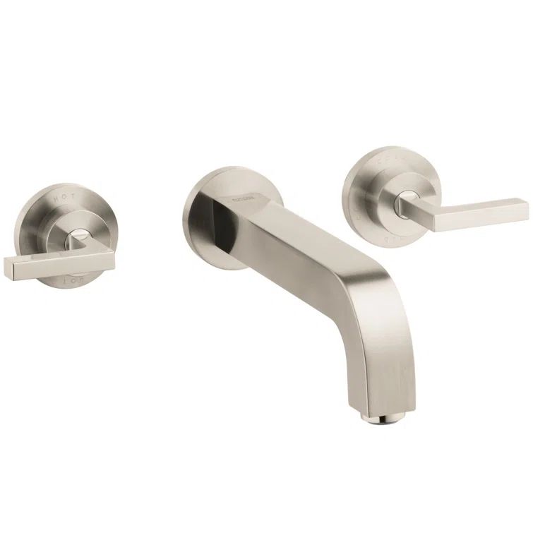 Contemporary Brushed Nickel Wall-Mounted Faucet with Dual Handles