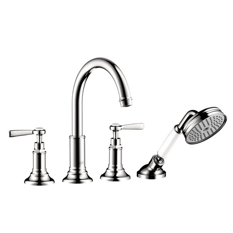 Polished Nickel Brass Widespread Deck Mounted Faucet with Handshower
