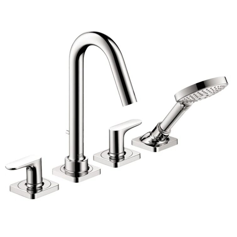 Elegante 11" Brushed Nickel Modern Deck-Mounted Tub Faucet with Handshower