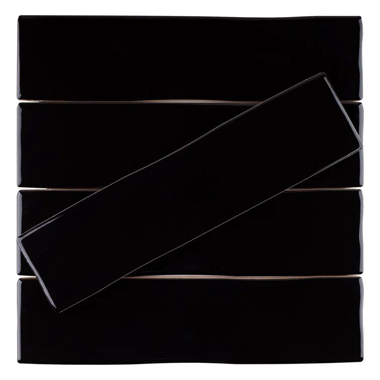 Kezma Glossy Black Ceramic Subway Wall Tile, 3x12