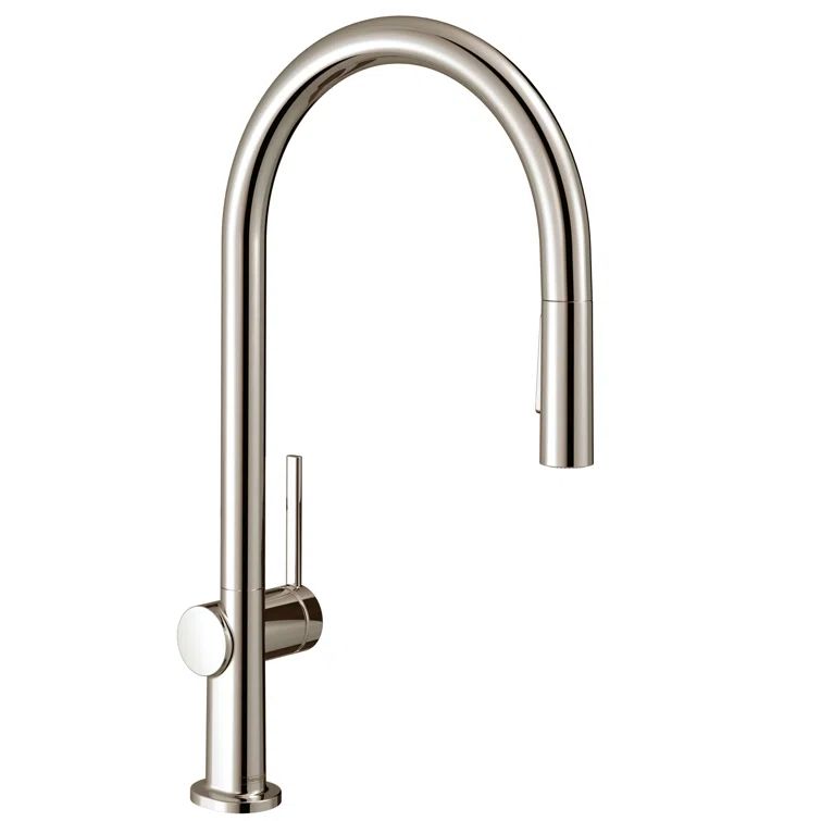 17" Polished Nickel Brass Pull-Down Kitchen Faucet with Spray