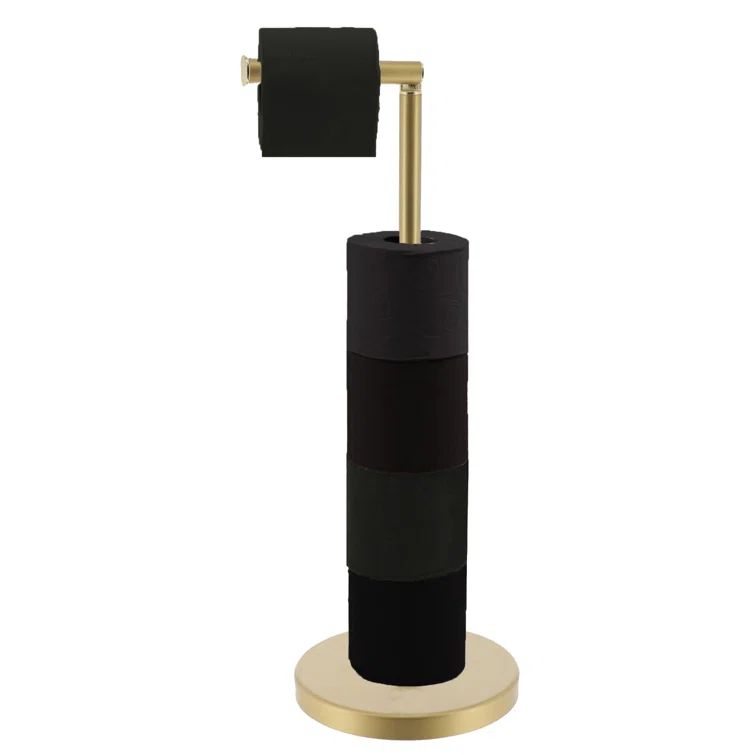 Black and Gold Freestanding Toilet Paper Dispenser with Folding Arm