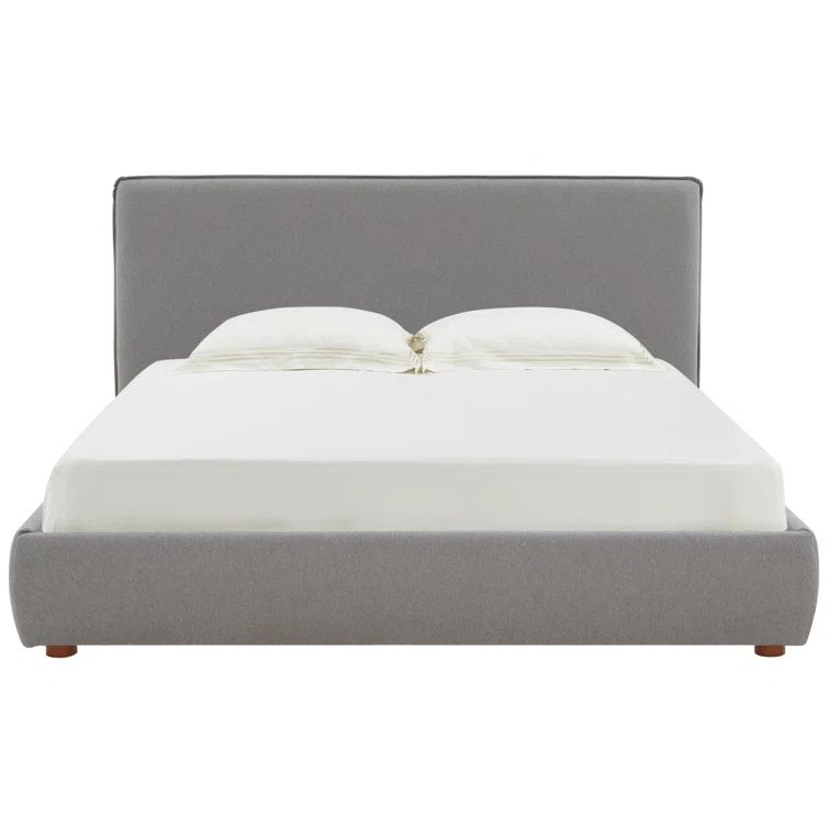 Queen Light Gray Boucle Upholstered Wood Frame Bed with Headboard