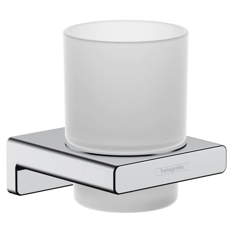 Modern Frosted Glass and Chrome Wall-Mounted Toothbrush Tumbler
