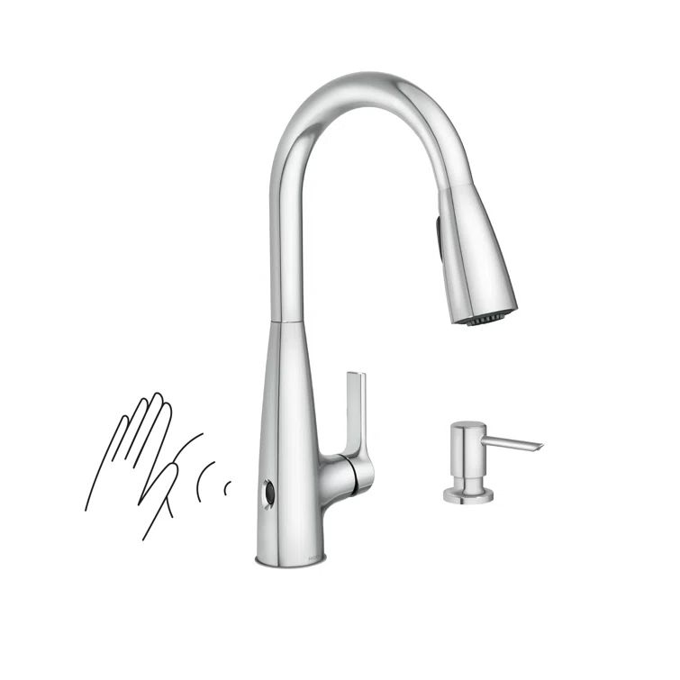 Chrome Touchless Single-Handle Pull-Down Kitchen Faucet with Soap Dispenser