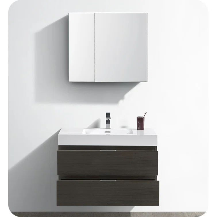 Gray Oak 36" Wall-Mount Modern Bathroom Vanity with Acrylic Top