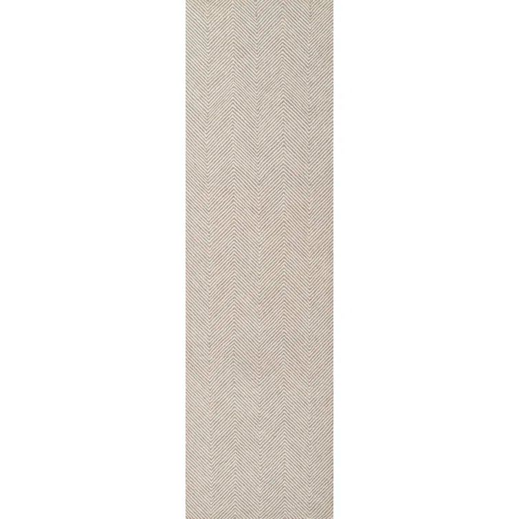Taupe Herringbone Hand Tufted Wool Runner Rug 2'3" x 8'