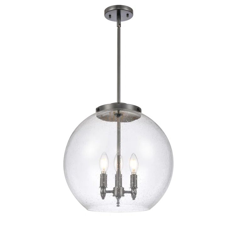 Athens Matte Black Glass 3-Light Globe Pendant