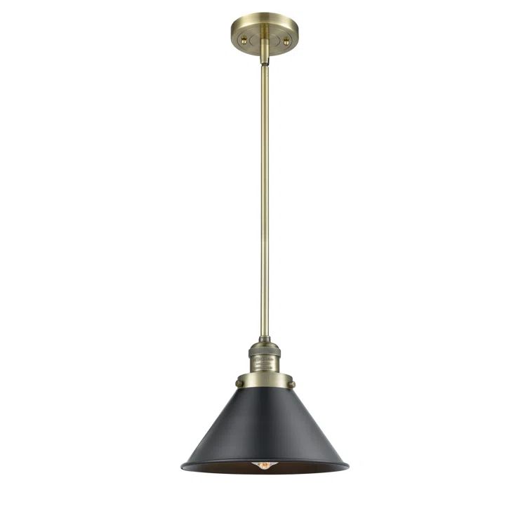 Briarcliff Matte Black and Antique Brass 10" Mini Pendant Light