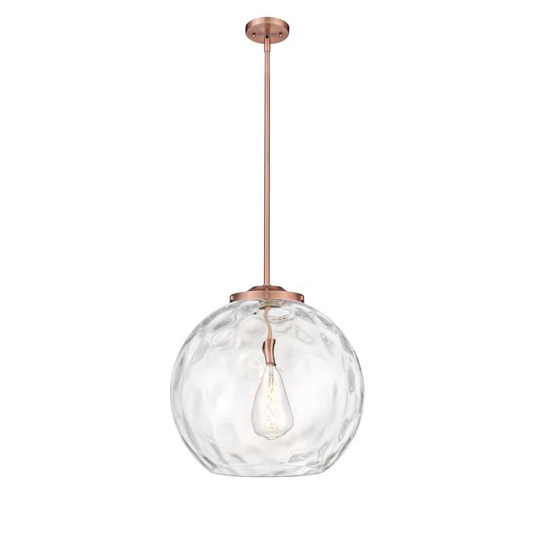 Athens Water Glass Antique Copper 19.5" Single Drop Pendant Light