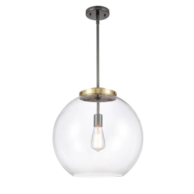 Athens 16'' Globe Pendant Light in Black Antique Brass with Clear Glass