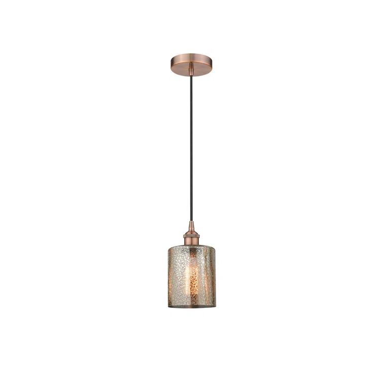 Antique Copper Industrial Mini Pendant with Mercury Glass Shade