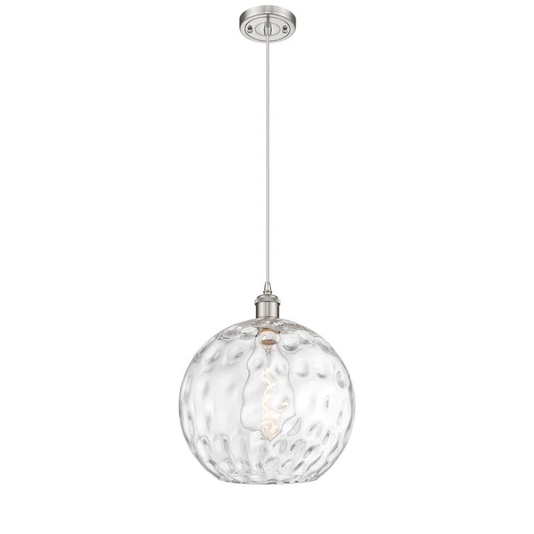 Athens Water Glass 15" Globe Mini Pendant in Satin Nickel