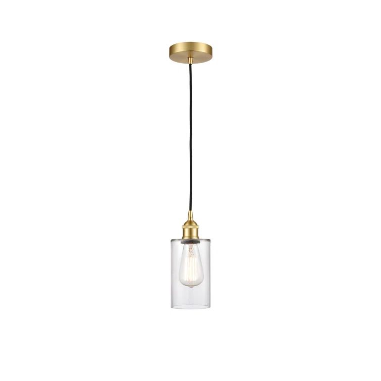 Edison Mini Drum 10" Satin Gold Clear Glass Pendant Light