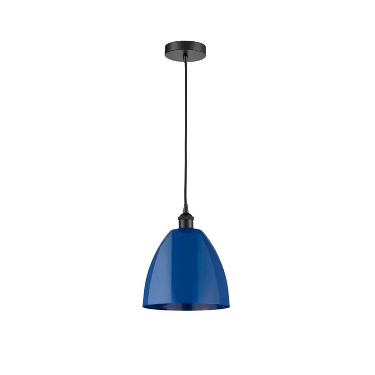 Edison Matte Black 14.75'' Mini Pendant Light with Blue Shade