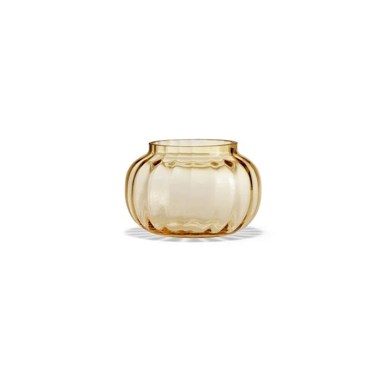 Amber Mouth-Blown Glass Tealight Holder with Wavy Exterior