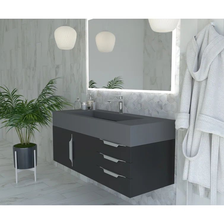 Juniper 48" Matte Gray Stone Wall-Mounted Vessel Sink