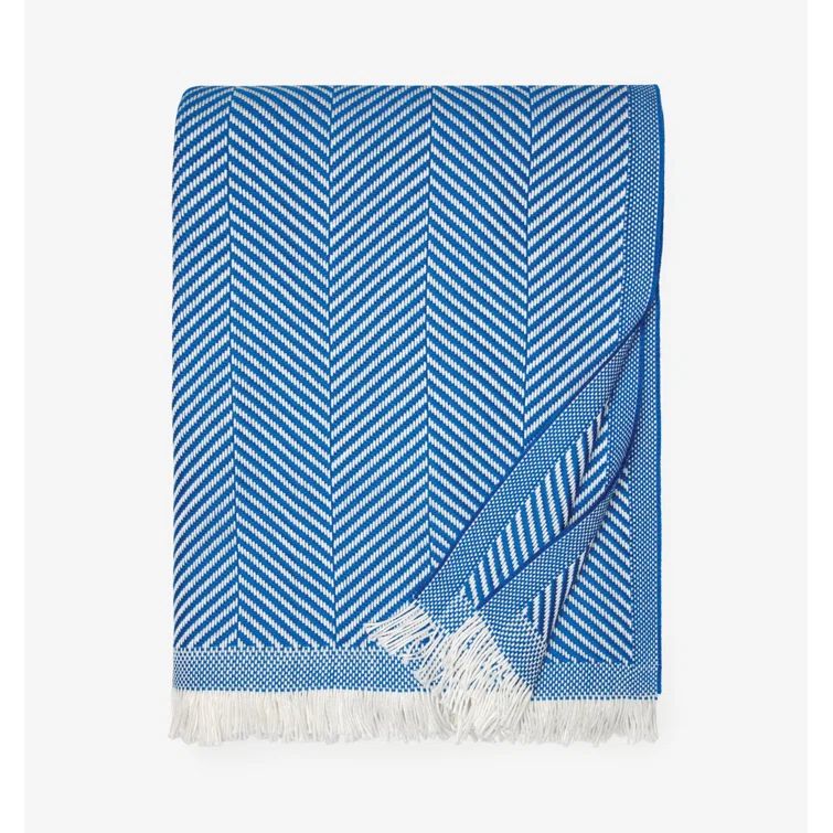 Nantucket Morning Herringbone Cotton Throw with Twisted Fringe - Ocean