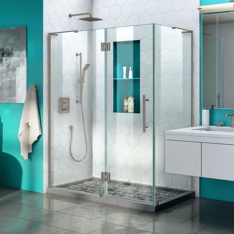 Quatra Plus Frameless Clear Glass Hinged Shower Enclosure with Black Hardware