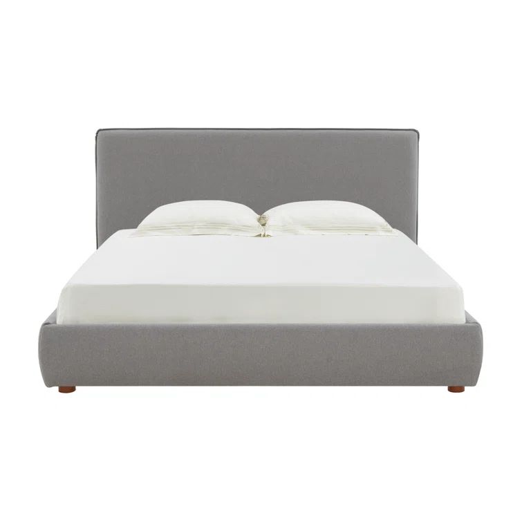 King Size Light Gray Linen Upholstered Bed with Wood Frame
