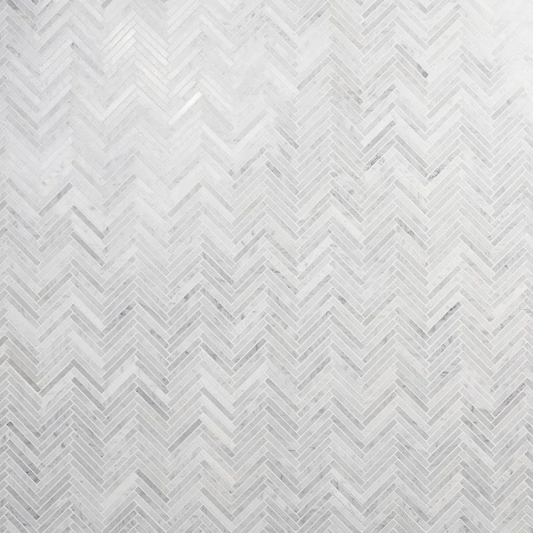Carrara White Polished Marble Herringbone Mosaic Tile