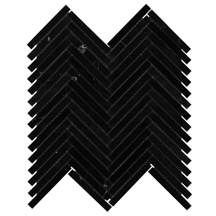 Nero Marquina Black Polished Marble Herringbone Mosaic Tile