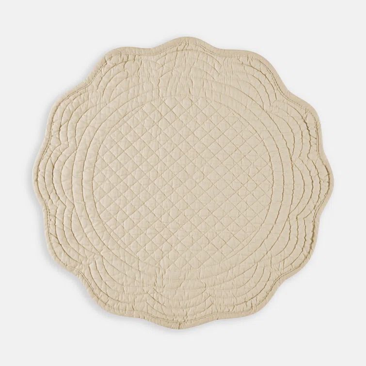Flax Cotton Quilted Round Scalloped Edge Placemat Set