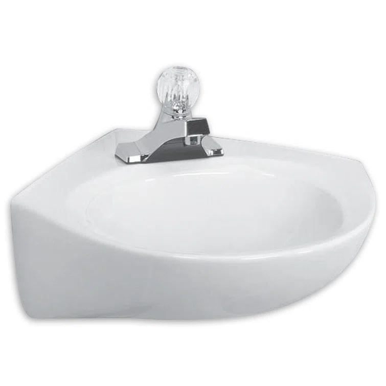 White Ceramic Corner Wall-Mount Bathroom Sink with Overflow