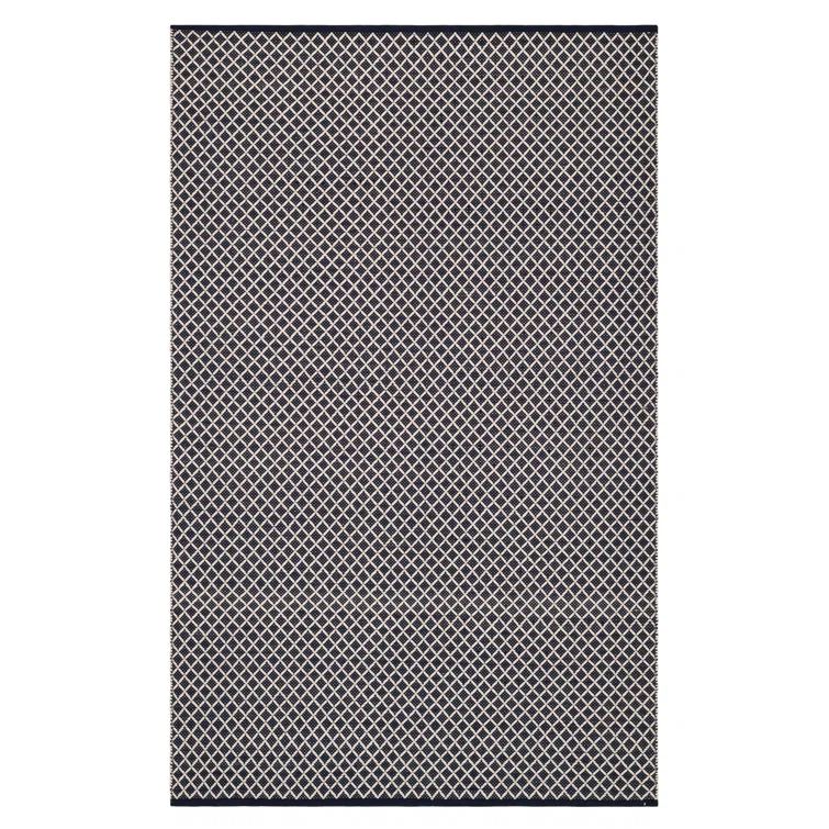 Navy and Beige Geometric Synthetic 8' x 10' Rug