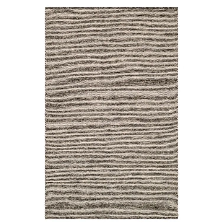 Ivory and Black Handwoven Wool Cotton Stripe Rug 4' x 6'