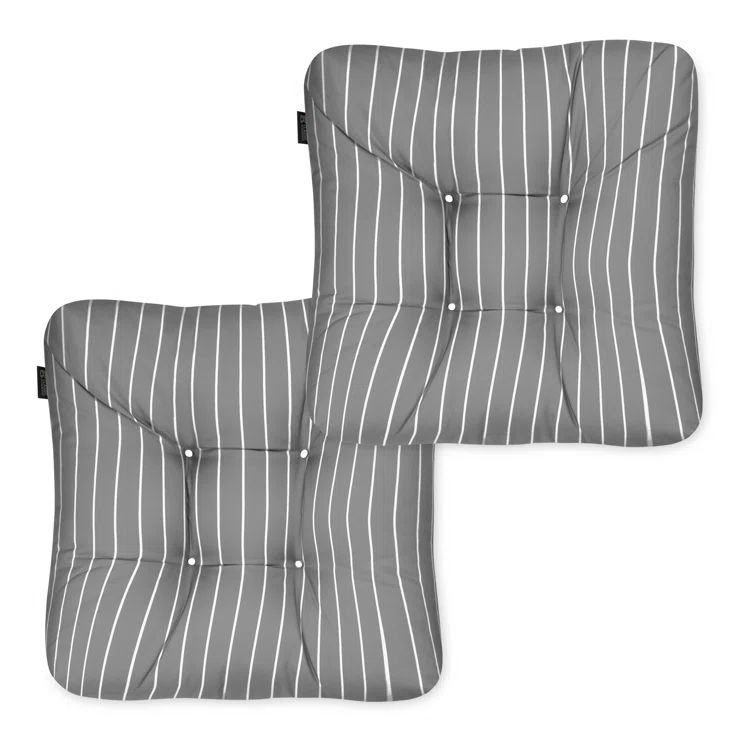 Gray Striped Polyfill Outdoor Square Chair Cushion Set
