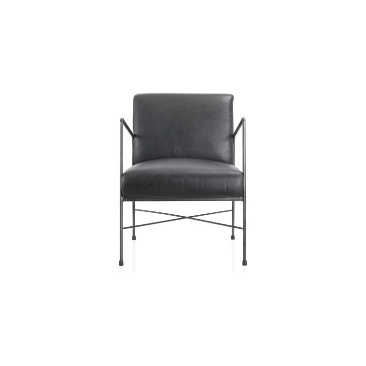 Dagwood Black Geometric Top-Grain Leather Chaise with Metal Frame