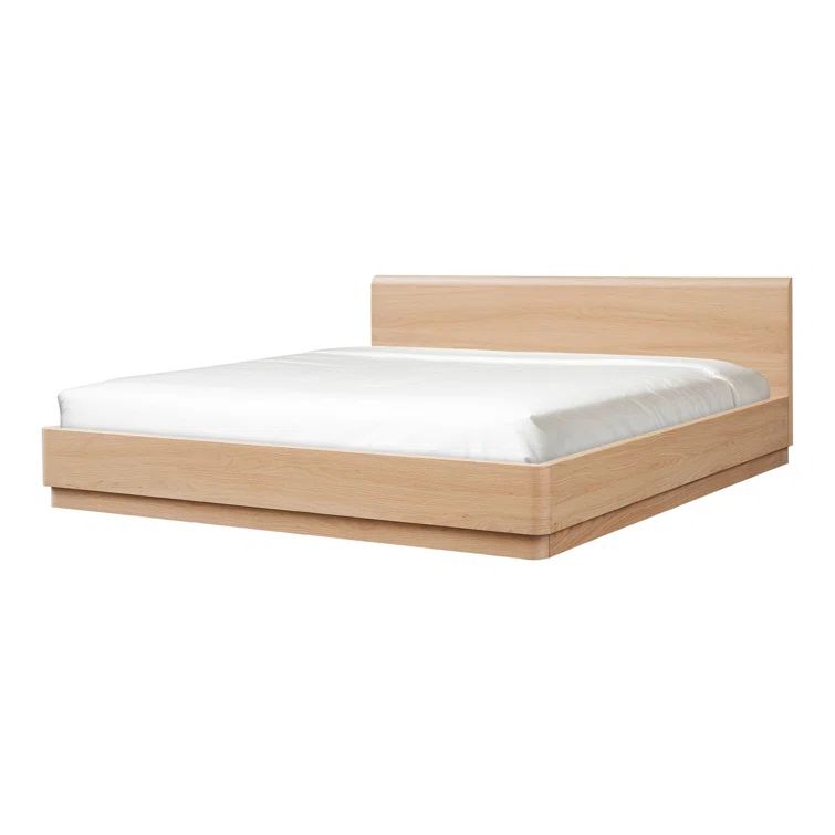 Round Off Transitional Oak Queen Panel Bed with Solid Headboard