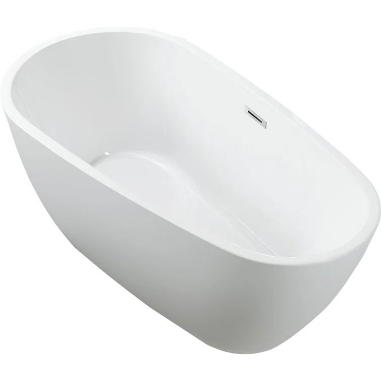 White Acrylic Freestanding Soaking Bathtub with Overflow Drain