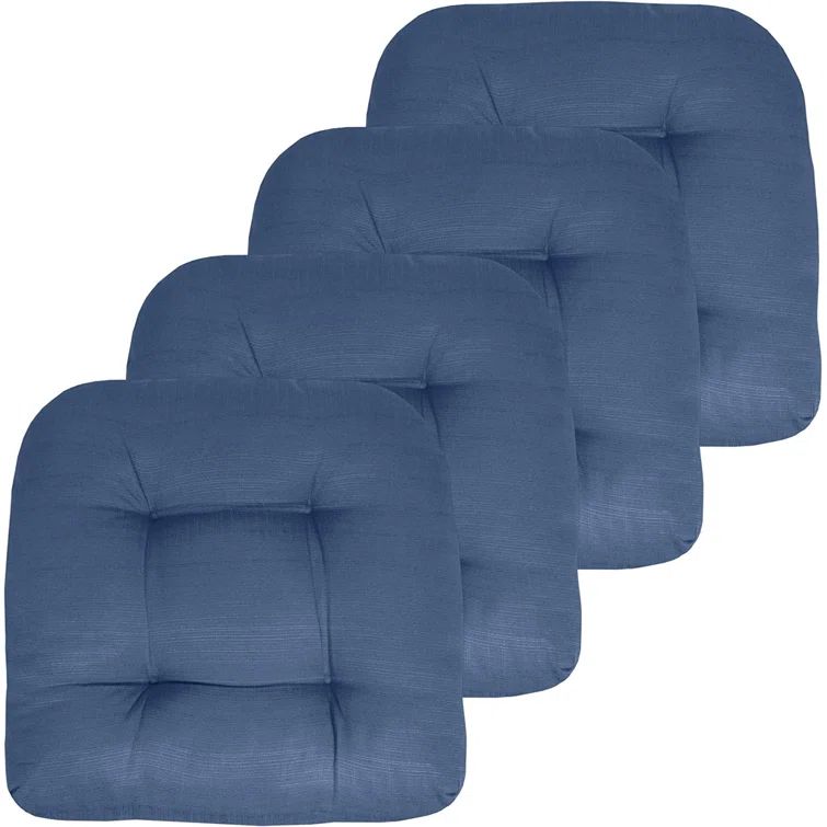 Blue Climate Resistant Tufted Chair Cushions Set of Four