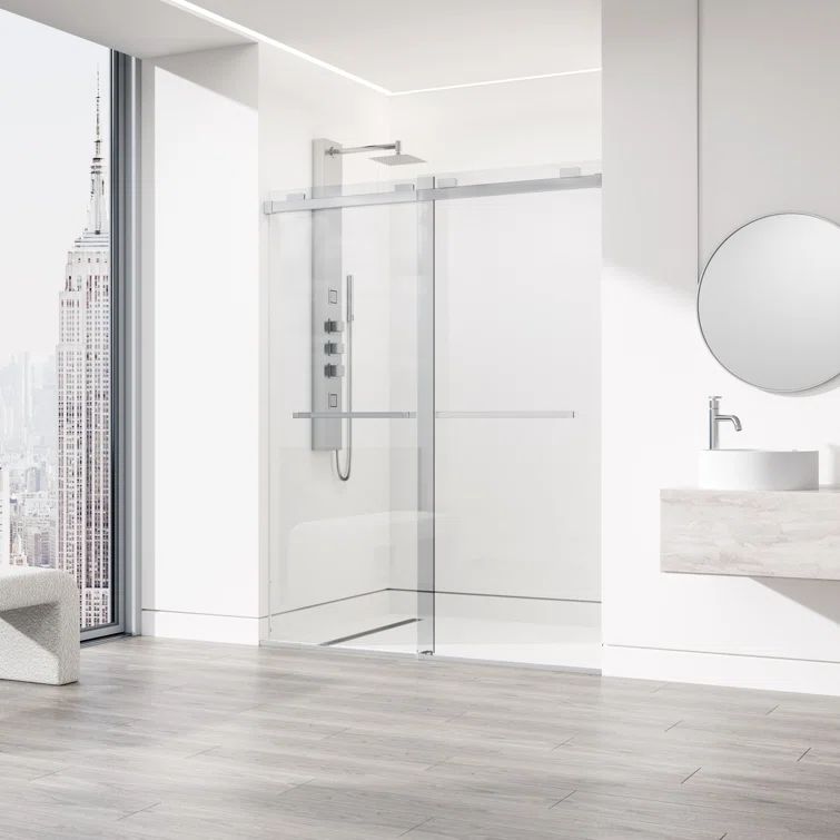 Houston 60" Frameless Sliding Shower Door in Chrome and Clear Glass