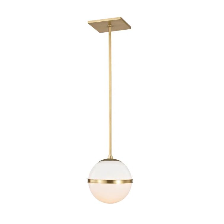 Aged Brass Mini Pendant with Crystal Accents and White Glass Shade