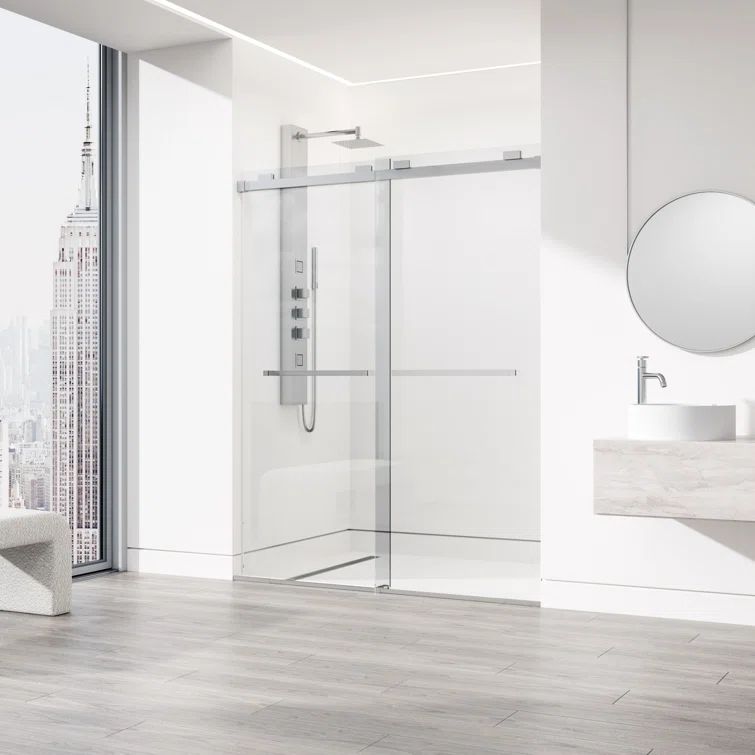 Houston Frameless Sliding Shower Door with Clear Glass and Stainless Steel Finish