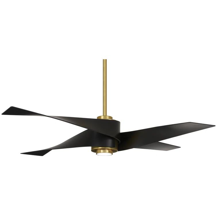 64" Soft Brass and Matte Black Ceiling Fan with LED Light and Remote