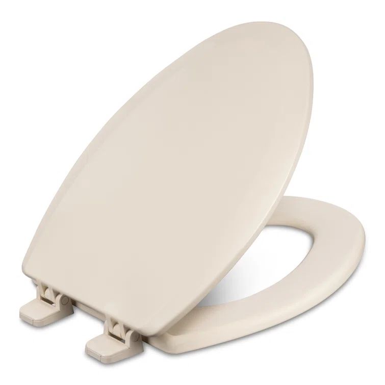 Bone Elongated Molded Wood Toilet Seat with Plastic Hinges