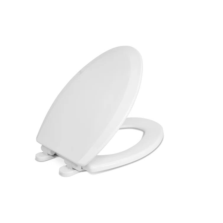 White Molded Wood Elongated Soft Close Toilet Seat