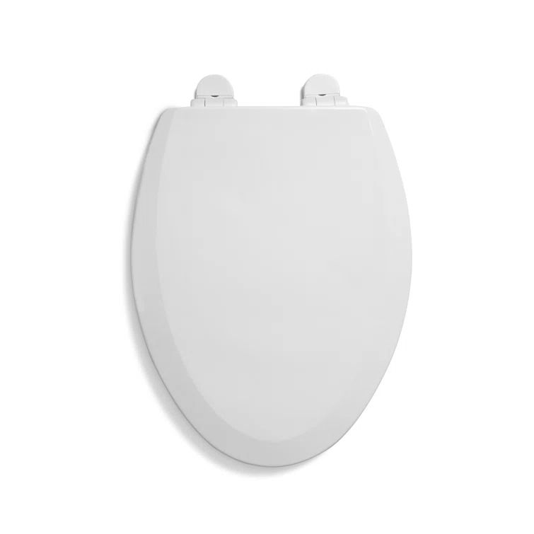 White Molded Wood Elongated Toilet Seat with Safety Close