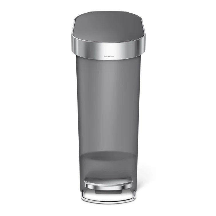 Gray Plastic Slim Kitchen Step Trash Can with Pedal