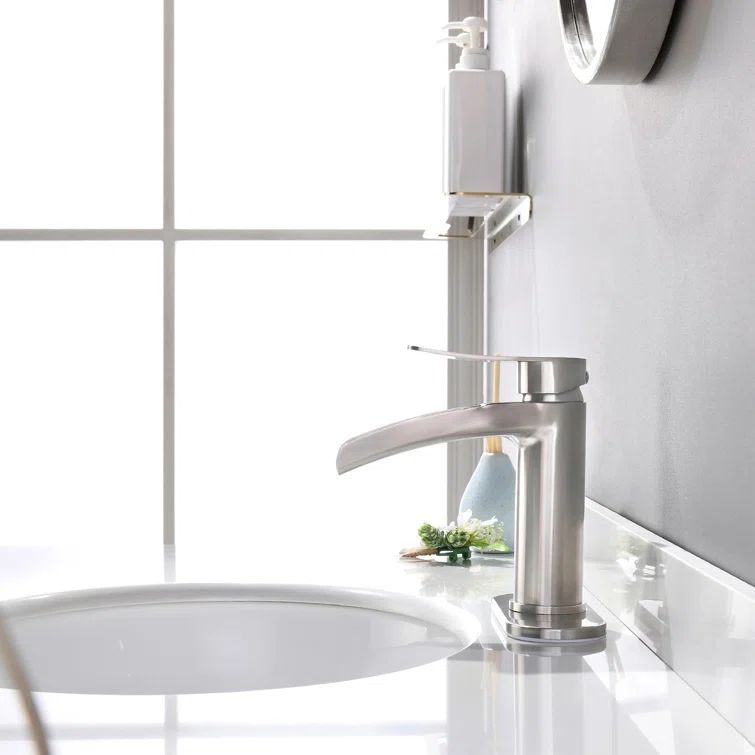 Brushed Nickel Single Handle Bathroom Faucet with Metal Drain Assembly