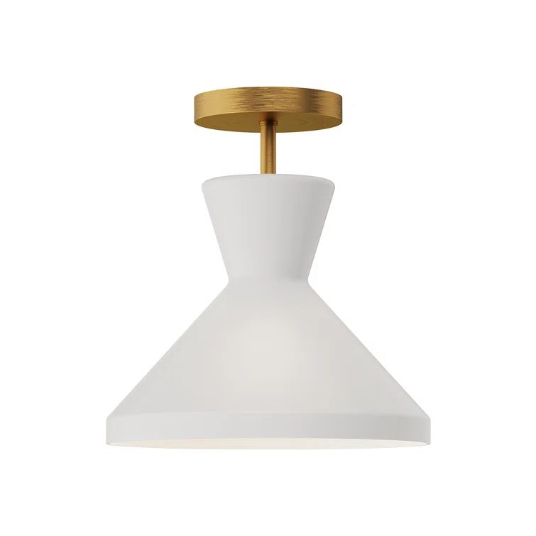 Aged Gold and White Glass Cone Semi Flush Mount Light