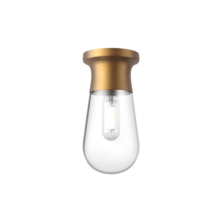 Aged Gold Glass Teardrop Semi-Flush Mount Light