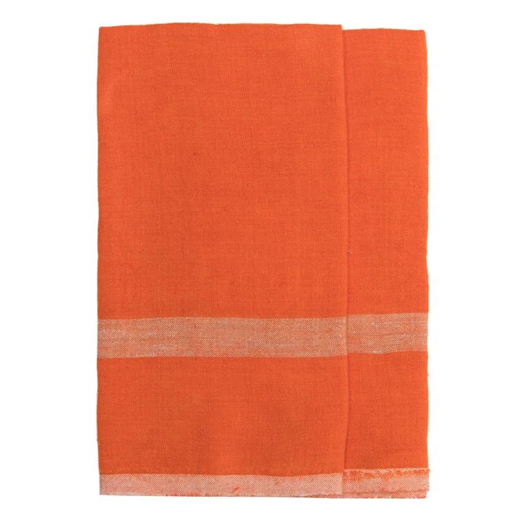 Orange and Natural Linen Stripe Tea Towel Set